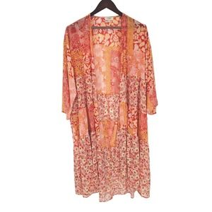 Umgee‎ Patchwork Kimono Cardigan Duster Floral Print Multi Festival Fairycore